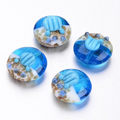 Ocean Style Flat Round Handmade Lampwork Beads LAMP-F006-16-1