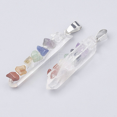 Chakra Natural Quartz Crystal Pointed Pendants G-T097-06-1