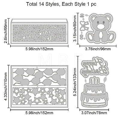 4Pcs 4 Styles Birthday Theme Carbon Steel Cutting Dies Stencils DIY-WH0309-2083-1