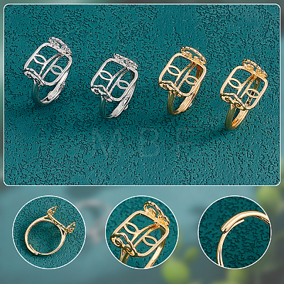   4Pcs 2 Colors Adjustable Brass Ring Components KK-PH0005-29-1