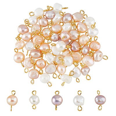 Natural Cultured Freshwater Pearl Connector Charms PALLOY-FH00006-1