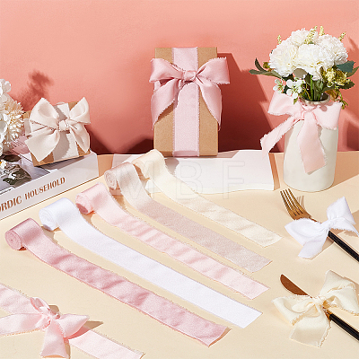 5 Rolls 5 Colors Polyester Frayed Ribbon OCOR-PH0002-79-1
