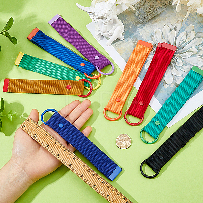 9Pcs 9 Colors Alloy Polyester Keychains KEYC-FH0001-80A-1