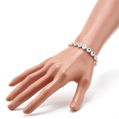 Heart Opaque Acrylic Beads Stretch Bracelet for Teen Girl Women BJEW-JB06860-1