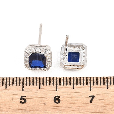 Square Brass Micro Pave Cubic Zirconia Stud Earrings EJEW-Z164-22P-1
