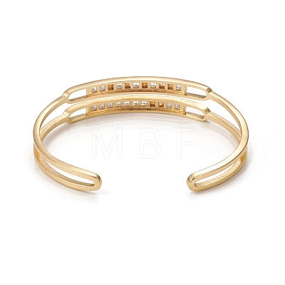 Rack Plating Brass Cubic Zirconia Cuff Bangles for Women BJEW-E071-29G-1