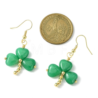 Saint Patrick's Day Clover Natural Malaysia Jade Dangle Earrings EJEW-JE05362-1
