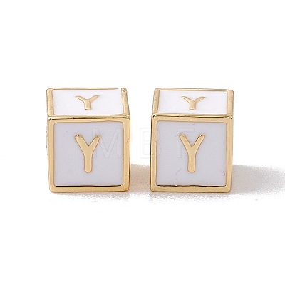 Rack Plating Brass Enamel Beads KK-B060-04G-04Y-1