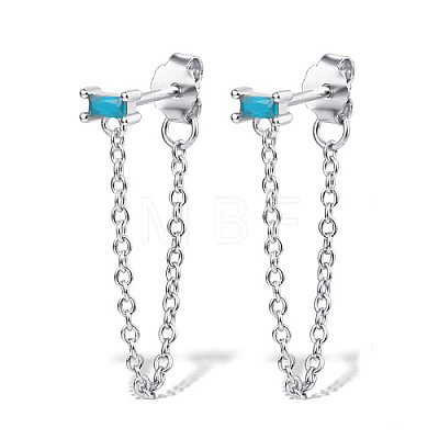 Rhodium Plated Platinum 925 Sterling Silver Chains Front Back Stud Earrings PA4661-7-1
