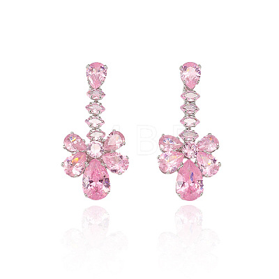Brass Micro Pave Cubic Zirconia Pendant Necklaces & Stud Dangle Earrings Sets for Women WG2183E-01-1