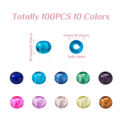 Craftdady 100Pcs 10 Colors Transparent Glass European Beads GLAA-CD0001-12-1
