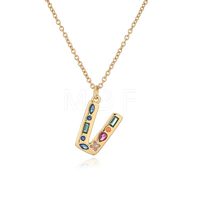 Brass Pave Colorful Cubic Zirconia Initial Pendant Necklaces for Women FS-WG02860-22-1