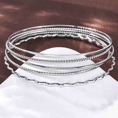 5Pcs 304 Stainless Steel Bangle Set for Women BJEW-S162-01A-P-1