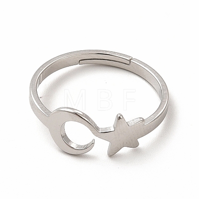 Non-Tarnish 304 Stainless Steel Star and Moon Adjustable Ring for Women RJEW-B027-15P-1