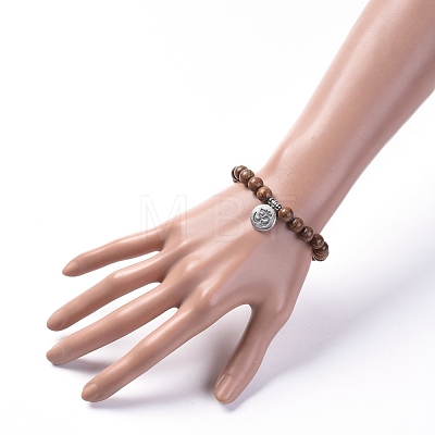Unisex Wood Beads Stretch Charm Bracelets BJEW-JB04959-02-1