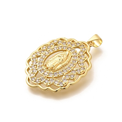 Religion Themed Rack Plating Brass Micro Pave Cubic Zirconia Pendants KK-L226-007G-14-1