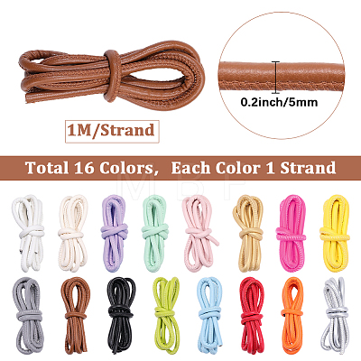 16Pcs 16 Colors Round PU Leather Cord OCOR-SC0001-15-1