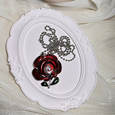 Gothic Style Alloy Enamel Red Rose Flower Vintage Pendant Necklaces for Women GR0561-1