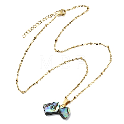Natural Paua Shell Rectangle Heart Pendant 304 Stainless Steel Satellite Chain Necklaces for Women NJEW-JN06186-1
