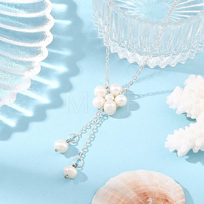 Natural Cultured Freshwater Pearl Beaded Flower Pendant Brass Cable Chain Necklaces for Women NJEW-JN06561-1