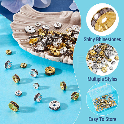 120Pcs Brass Rhinestone Spacer Beads RB-TA0001-36A-1