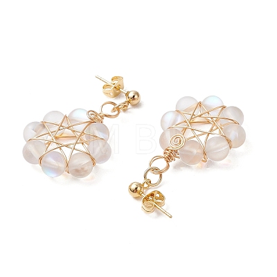 Flower Synthetic Moonstone Dangle Stud Earrings EJEW-JE06336-01-1