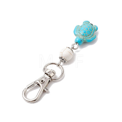 Tortoise Synthetic Turquoise and Natural Howlite & Lava Rock & Flower Amazonite Round Beaded Pendant Decoration HJEW-JM02295-1