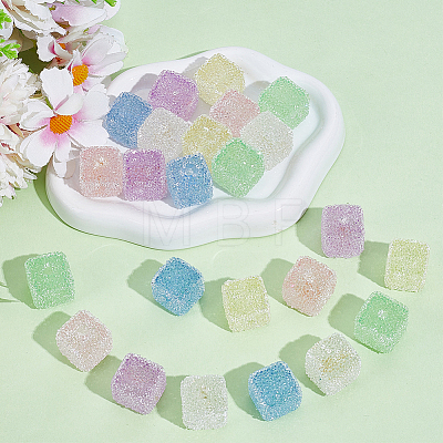24Pcs 6 Colors Drusy Cube Resin Rhinestone Beads RESI-PA0001-43B-1