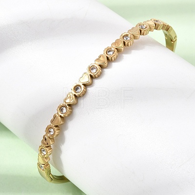304 Stainless Steel Crystal Rhinestone Heart Hinged Cuff Bangles for Women SA-CBA61B8-10G-1