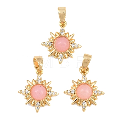 Brass Micro Pave Clear Cubic Zirconia with Rose Quartz Charms KK-CBA2DE6-10G-01-1