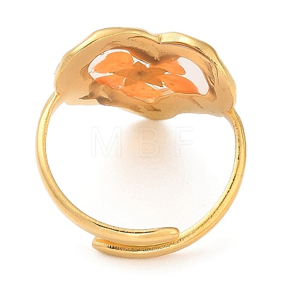 Heart Epoxy Resin with Dry Flower Adjustable Rings RJEW-G304-01G-1