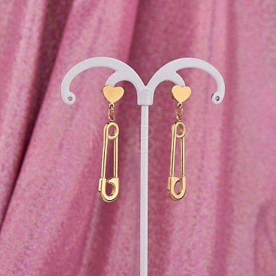 430 Stainless Steel Safety Pin Shape Dangle Stud Earrings for Women JE946A-1