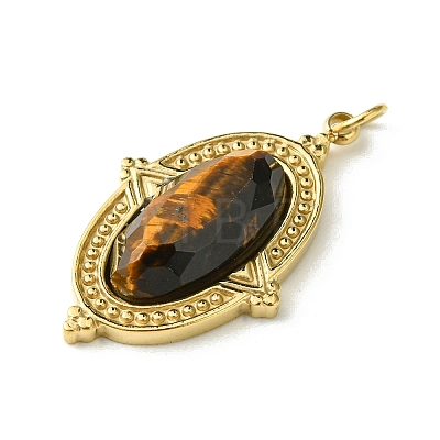Ion Plating(IP) 304 Stainless Steel Pave Faceted Natural Tiger Eye Pendants FIND-Z028-40C-1