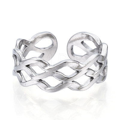 304 Stainless Steel Wave Open Cuff Ring RJEW-N040-36-1