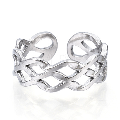 Non-Tarnish 304 Stainless Steel Wave Open Cuff Ring RJEW-N040-36-1