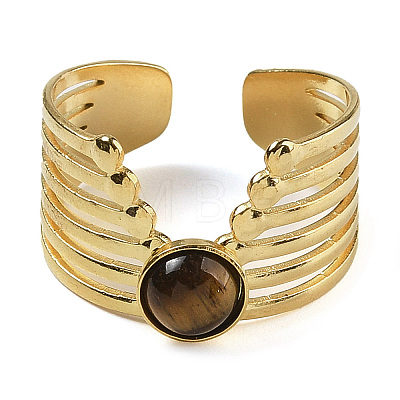 Natural Tiger Eye Finger Rings RJEW-U027-02G-09-1