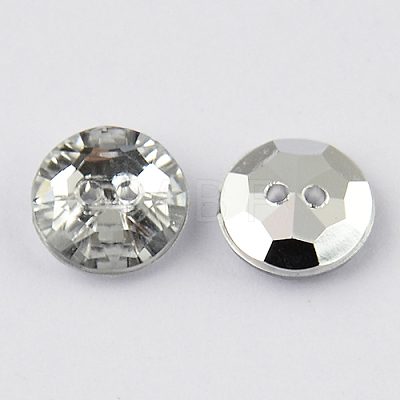 2-Hole Taiwan Acrylic Rhinestone Flat Round Buttons BUTT-F015-10mm-02-1