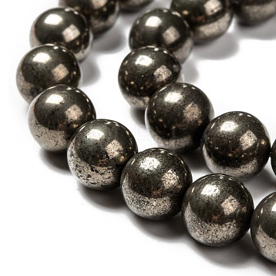 Natural Pyrite Beads Strands G-L031-10mm-01-1