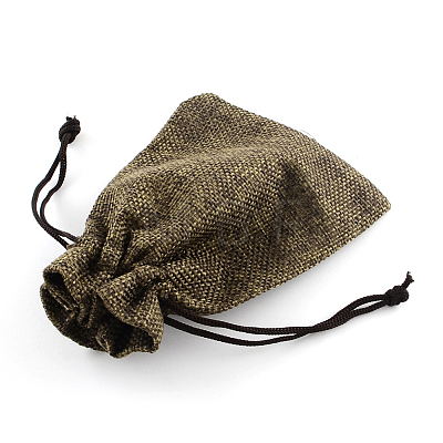 Polyester Imitation Burlap Packing Pouches Drawstring Bags X-ABAG-R005-9x7-05-1