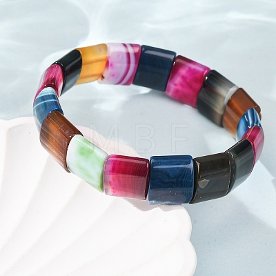 Square Natural Banded Agate(Dyed & Heated) Beaded Stretch Bracelets for Women Men GG-CBA9ACE-B18-1