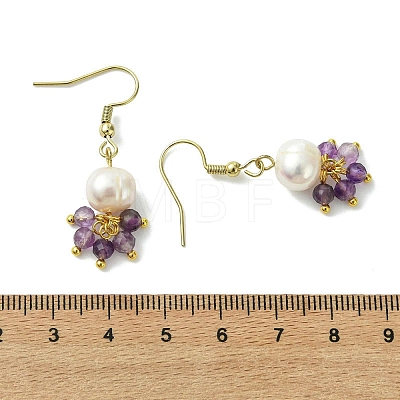Natural Amethyst & Natural Cultured Freshwater Pearl Beads Dangle Earrings EJEW-JE06984-01-1