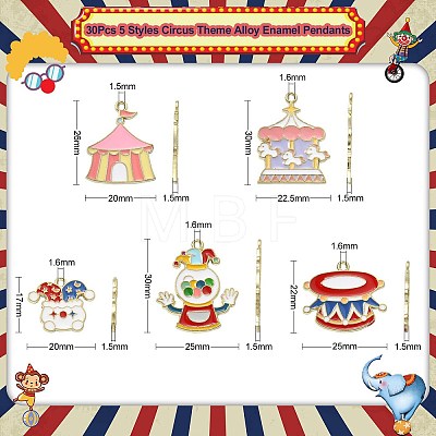 30Pcs 5 Styles Circus Theme Alloy Enamel Pendants ENAM-CJ0004-78-1