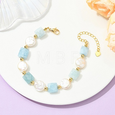 Natural Aquamarine & Keshi Pearl Beaded Bracelets for Women BJEW-JB14007-03-1