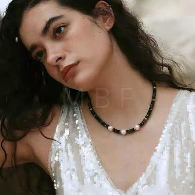Natural Freshwater Pearl and Natural Indian Agate Rondelle Beaded Necklaces with 304 Stainless Steel End Chains PJ7796-1