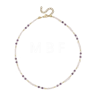 Natural Rose Quartz Faceted Round Beaded Necklaces NJEW-JN06430-03-1