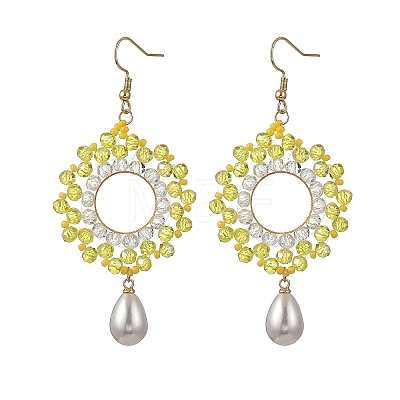 Brass Glass Beads Dangle Earrings EJEW-MZ00764-03-1