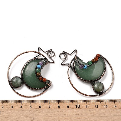 Natural Green Aventurine Brass Star Moon Big Pendants G-H316-01R-04-1