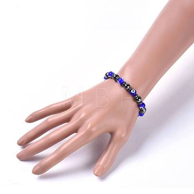 Handmade Evil Eye Lampwork Beads Stretch Bracelets BJEW-JB04461-02-1