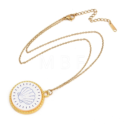 Ocean Theme Alloy Acrylic Shell Shape Pendant 201 Stainless Steel Cable Chain Necklaces for Women NJEW-F369-01C-1