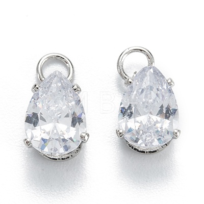 Brass Clear Cubic Zirconia Charms ZIRC-G170-13P-1